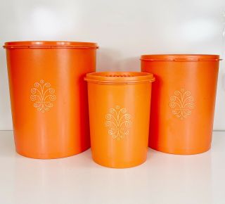 Vintage Tupperware Orange Servalier Canisters - Set Of 3