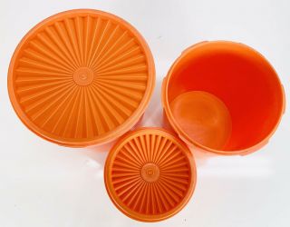 Vintage Tupperware Orange Servalier Canisters - Set Of 3 3