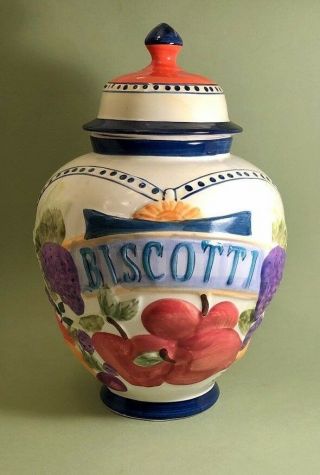 Tall And Large Ceramic Biscotti Cookie Jar / Hand - Painted For Nonni 