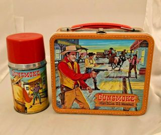 1959 Vintage Aladdin Gunsmoke " Double Ll " Lunchbox & Thermos Htf