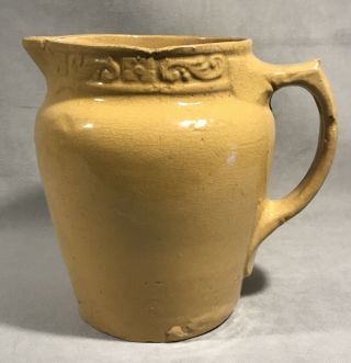 Pv05248 Antique 19th Century Primitive Yellow Slip Stoneware Pitcher