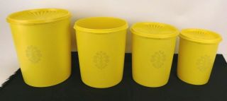 Set Of 4 Vintage Tupperware Yellow Servalier Canister Set 805 - 13,  807 - 8,  809 - 5