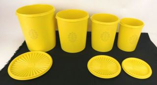 Set of 4 Vintage Tupperware Yellow Servalier Canister Set 805 - 13,  807 - 8,  809 - 5 3