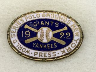 1922 York Yankees/ Giants “whitehead & Hoag” World Series Media Press Pin.