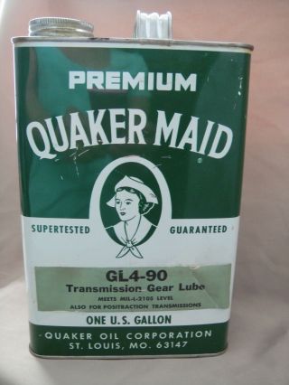 Vintage Premium Quaker Maid 1 - Gallon Empty Gear Lube Can Tin