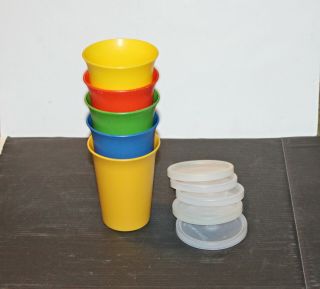 5 Vtg Tupperware Sippy Cups Bell Tumblers 109 8 Oz.  Cups W/ 297 Lids