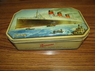 Bensons Confectionery Rms Queen Mary Tin Box England Hinged Candy Liner Ocean