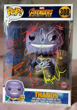 Avengers Infinity War Thanos 10 " Autographed Full Cast Signed Funko Pop 308 Loa