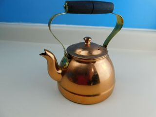 Vintage Copper Tea Kettle Pot Wood Brass Handle Tin Lined Made In Columbia