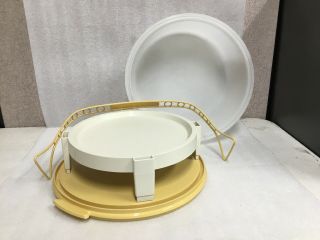Tupperware Cake Carrier And Pie With Handle 12” Harvest Gold Large Round Vintage
