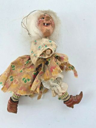 Antique European Kitchen Witch Doll | Good Luck Carved Wood Star Logo Shoe Tlc