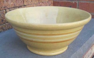 Vintage Yellow Ware Stoneware Rust Brown And White Striped 9 " Mixing Bowl