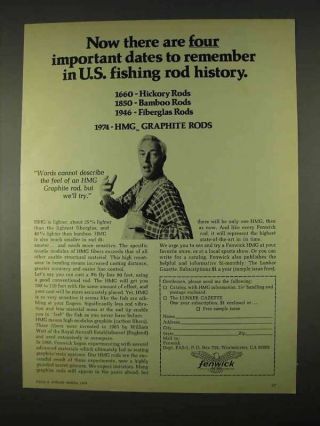 1974 Fenwick Hmg Graphite Fishing Rod Ad - Four Dates