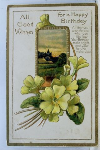Greetings All Good Wishes For A Happy Birthday Postcard Old Vintage Card View Pc