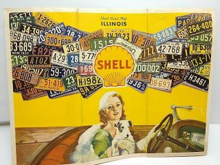 1933 Shell Illinois Highway Road Map Great Cover Art