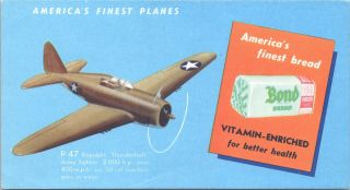 Ink Blotter Bond Bread Wwii Us Army Air Corps P - 47 Thunderbolt