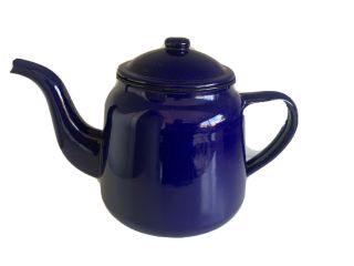 Vintage Enamel Teapot Kettle Dark Blue 6 Cup Ideal For Camping 16cm High