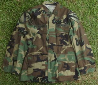 Us Army Woodland Camo Shirt Coat Medium Regular 1st Calvary Patched X2 Named