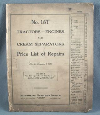1928 Mccormick Deering Tractors Engines Cream Separators Price List For Repairs