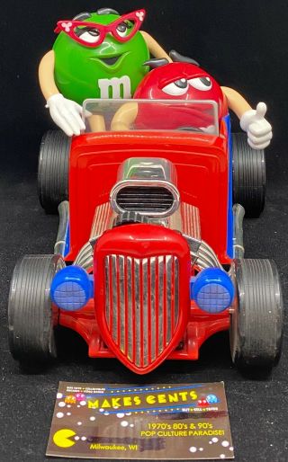 M&m’s Red & Green Blue Hot Rod Roadster Candy Dispenser Car Novelty Collectible
