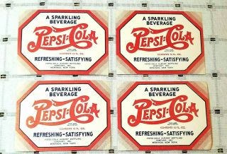 Vintage Pepsi Cola Paper Bottle Labels (4) Albany Bottling Co.  Double Dot Nos