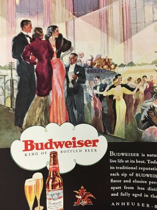Vintage 1933 Budweiser King Of Bottled Beer Anheuser Busch Glamorous Party Ad