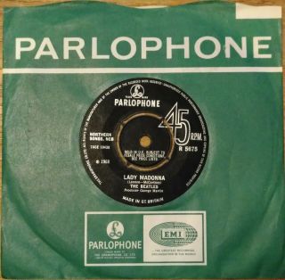 The Beatles Lady Madonna / The Inner Light 1st Uk Press With Fan Club Insert Ex