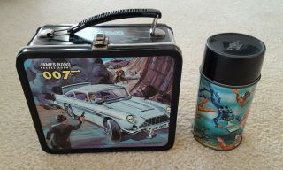 Vintage 1966 James Bond Secret Agent 007 Metal Lunchbox Thermos Aladdin