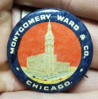 Old 1900s Montgomery Ward & Company Chicago Celluloid Building Pinback Button