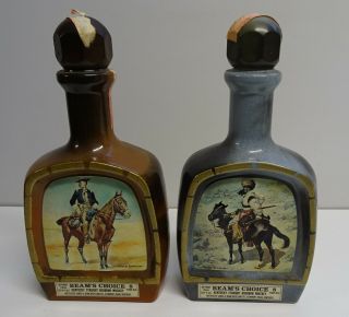 Vintage Jim Beam Bottles X 2 Lieutenant Robertson / Indian Trapper Empty