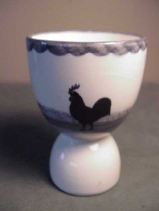 Vintage German Porcelain Double Egg Cup - Black,  Grey & White Chicken & Rooster