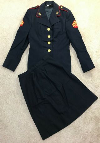 Usmc Female Sgt.  Dress Blue Uniform - Blouse & Skirt - Size 12r & 14s