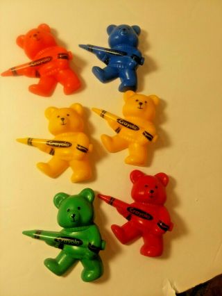 Vintage Biny & Smith Crayola Crayons SET OF 6 COLORED BEAR MAGNETS RARE HMM1 2
