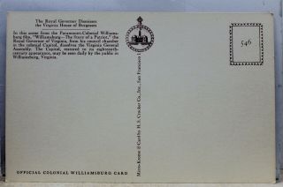 Virginia VA Williamsburg Royal Governor House of Burgesses Postcard Old Vintage 2