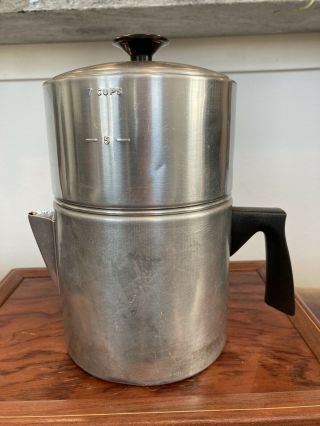 Vintage Mirro Usa Aluminum 7 - Cup 2 Tier Camping Stovetop Drip Coffee Pot