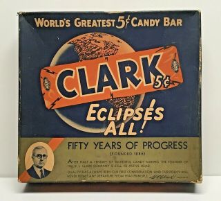 Vintage Clark 5¢ Candy Bar Cardboard Box Eclipses All - Fifty Years Of Progress