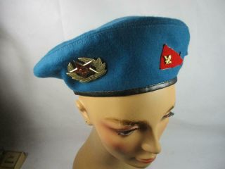 Vintage Soviet Blue Beret Cap With Badge Red Army & Paratrooper Airborne Pin (31