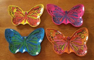 Set Of 4 Retro Andy Warhol Butterfly Shaped Colorful Plates Precidioobjects - G7