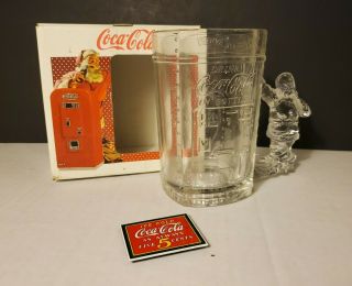 Coca Cola Clear Glass Mug Coke Machine Santa Claus Handle & Magnet