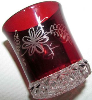 Antique Ruby Stained Glass Thousand Eye Band Eapg Toothpick Holder " G.  L.  M.  "