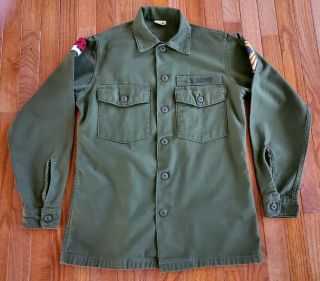 Vtg Us Army Military Green Button Down L/s Shirt Sgt.  Uniform Men 
