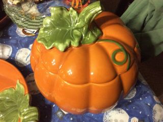 Limited Ed.  Better Homes & Gardens Fall Pumpkin Cookie Jar Halloween Candy Bowl