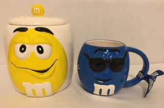 Vintage M&m’s Ceramic Candy Jar Yellow Peanut Galerie & Blue Sunglasses 3d Mug