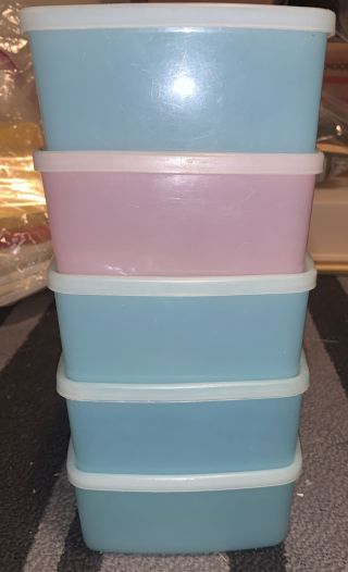 5 Vintage Tupperware Square Round 311 Containers Pastel Pink Blue