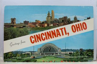 Ohio Oh Cincinnati Skyline Union Terminal Postcard Old Vintage Card View Post Pc