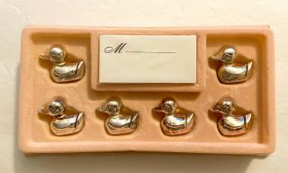 Set Of 6 Vintage Silver Duck Placecard Holders Baby Shower Birthday France