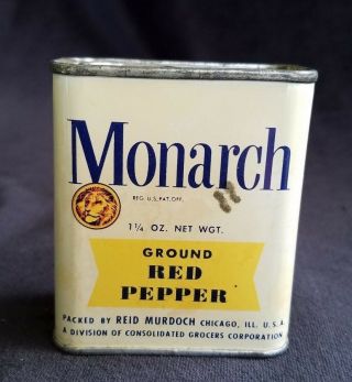 Old Advertising Spice Tin Monarch Red Pepper Reid Murdock Chicago Consolidated