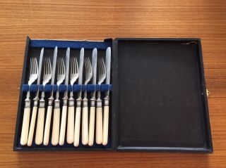 Set Of 6 Vintage Silver - Plated Fish Knives And Forks,  Circa 1905