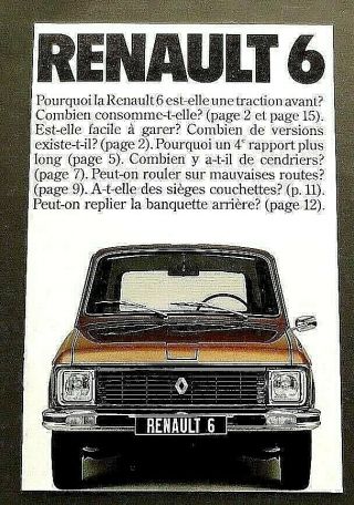 1977 Renault 6 French Sales Brochure 16 Pages R677