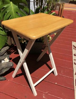 Vintage Wood Folding Tv Tray Table Stand White